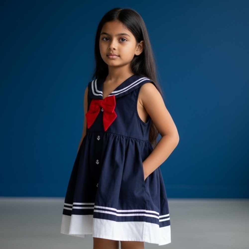 Good Lad little girls, blue sailor dress brand new never worn, navy red & white